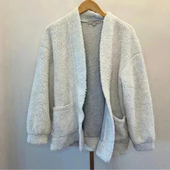Ann Taylor LOFT Women's Ivory Sherpa Coatigan Size L Open Front Casual - Picture 1 of 12
